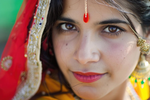 Foto un sorprendente primo piano di una giovane donna indiana