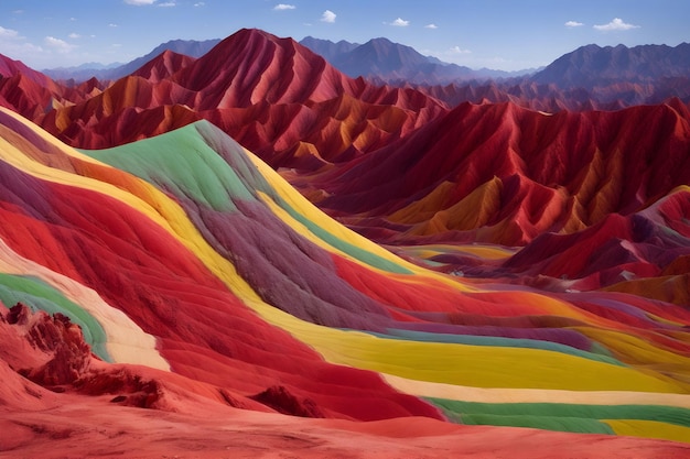 Photo striking colors and intricate patterns of the rainbow mountains in zhangye danxia generated by ai