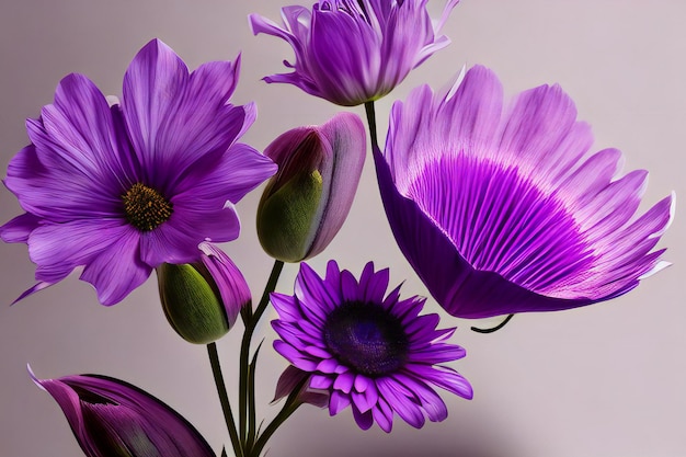 Photo a striking composition showcasing vibrant purple flowers against a dark background