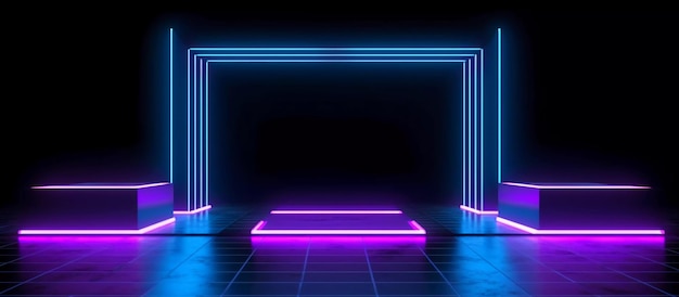 striking design features a unique combination of blue and purple neon lights against generative ai