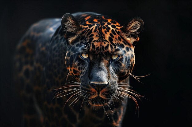 A Striking Digital Art Of A Frontfacing Panther Against A Black Background