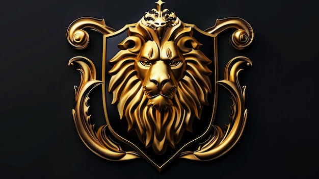 Photo a striking golden lion head on a sleek black background perfect for design projects or branding materials