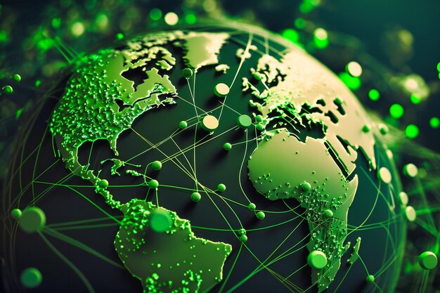 Photo a striking green global internet network background illustrates the expansive reach of digital connections and global collaboration