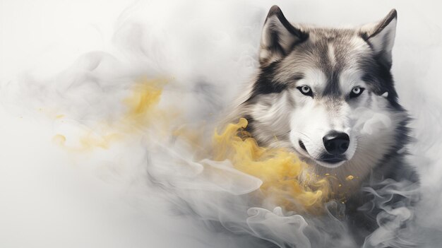 A striking Husky its thick coat contrasting with piercing blue eyes emanating an air of wilderness