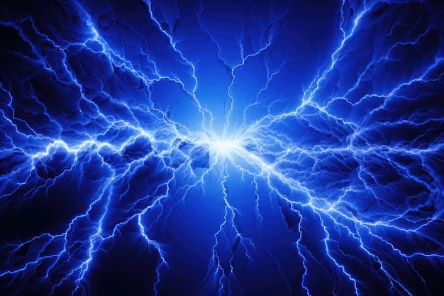 Photo a striking image of lightning on a blue and black background perfect for weatherrelated designs
