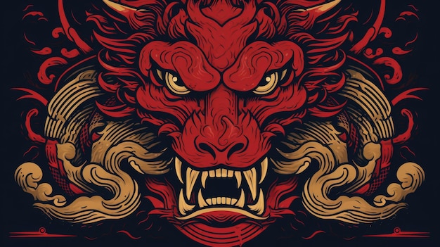 Striking image of red dragon set against black background Perfect for adding touch of mystery and fantasy to any project