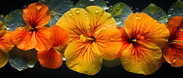 Striking macro capture of a Nasturtium flower accentuating its vivid colors and petal texture AI Generative