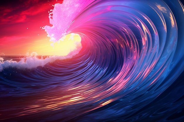 ジェネレーティブAIで作成された 印象的なネオン波の背景