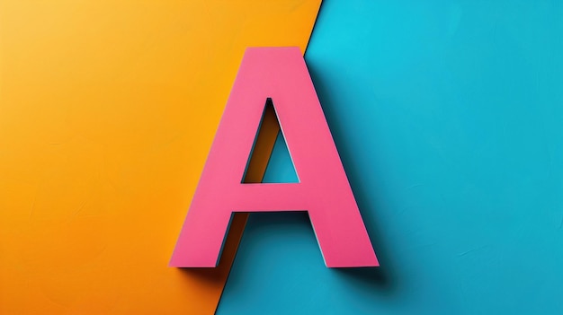 Photo a striking pink letter a stands out against a split background of blue and yellow