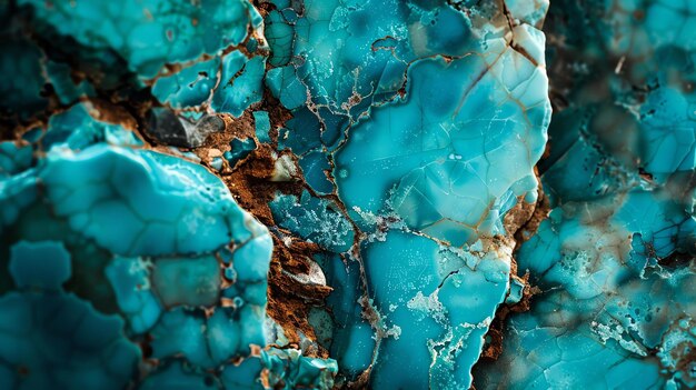 Striking turquoise and blue gemstone surface with unique patterns and textures