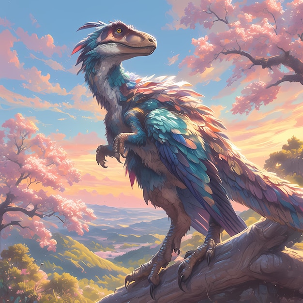 Striking Vivid Feathered Raptor in Exotic Landscape