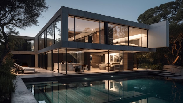 날카로운 기하학적 모양을 특징으로 하는 놀랍도록 현대적인 주택 현대 주택 건축 AI 생성