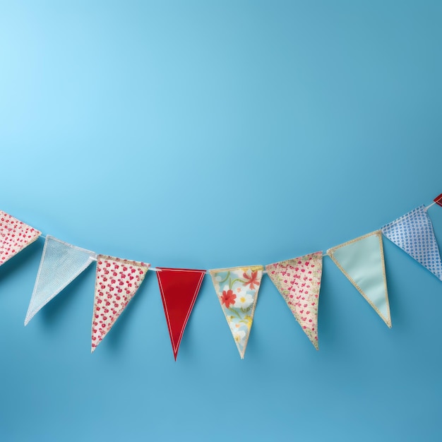 String of bunting on blue background created using generative ai technology