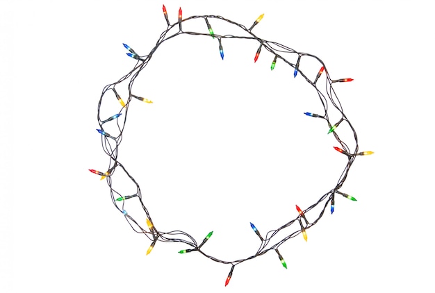 String of christmas lights frame isolated on white background With clipping path