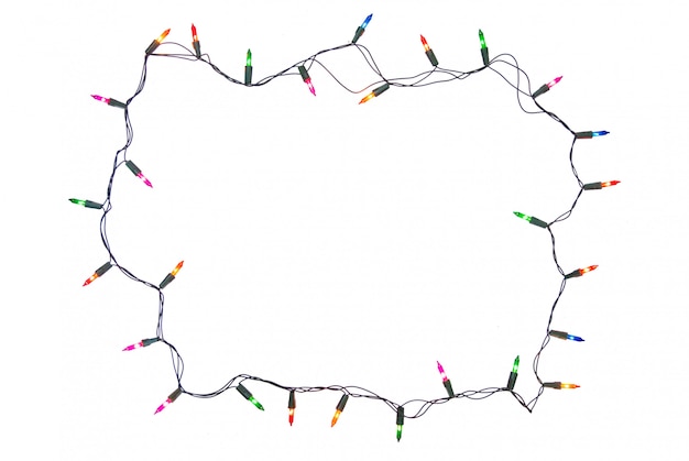 String of christmas lights frame isolated on white background With clipping path