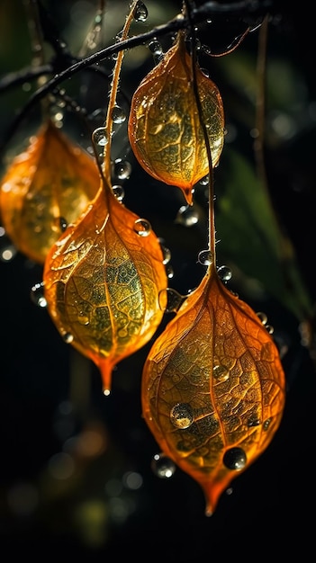 A string of glittering and translucent Physalis peruviana Generative AI