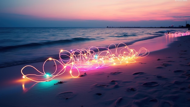 Foto una stringa di luci su una spiaggia generative ai art
