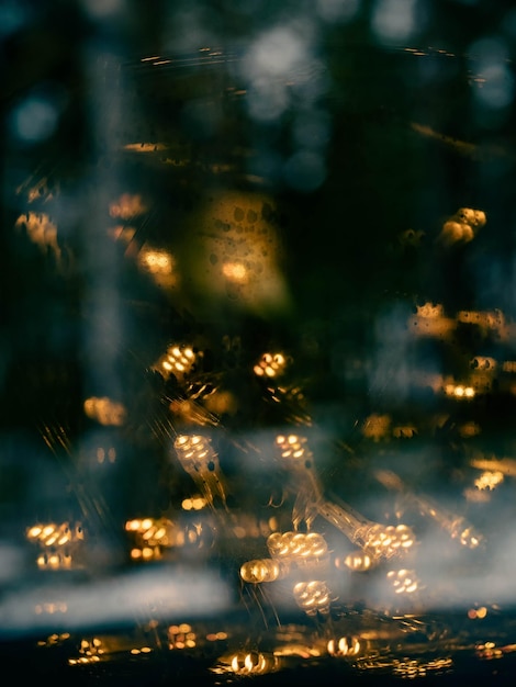 Photo string of lights reflecting from a window