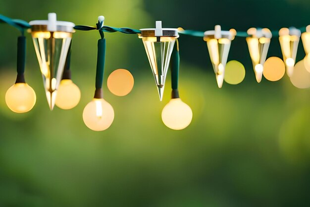 A string of lights with the green background
