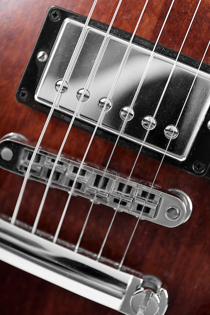 Strings of electric guitar, close up