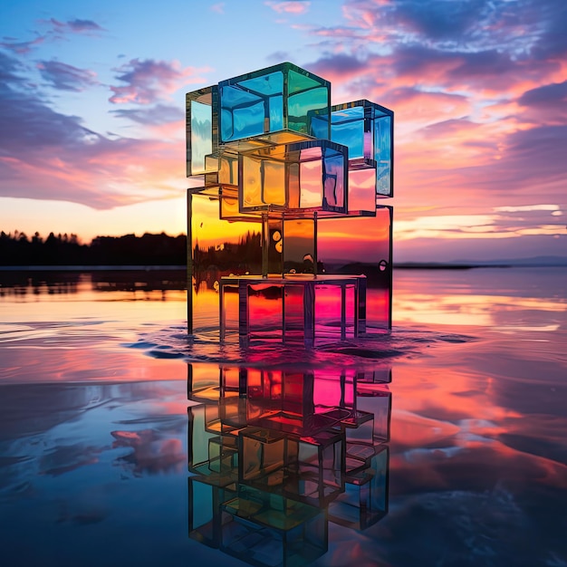 Strip art mirror cube rainbow blur