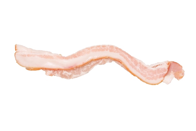 Strip of raw smoked bacon isolated on white