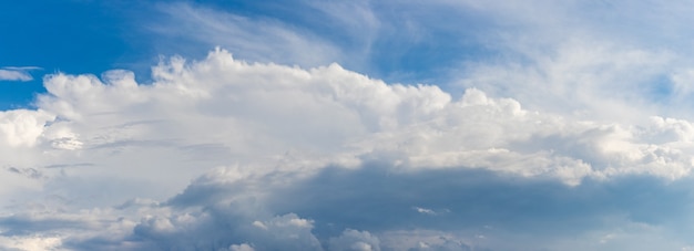 Stripe of white clouds on a blue sky, panorama