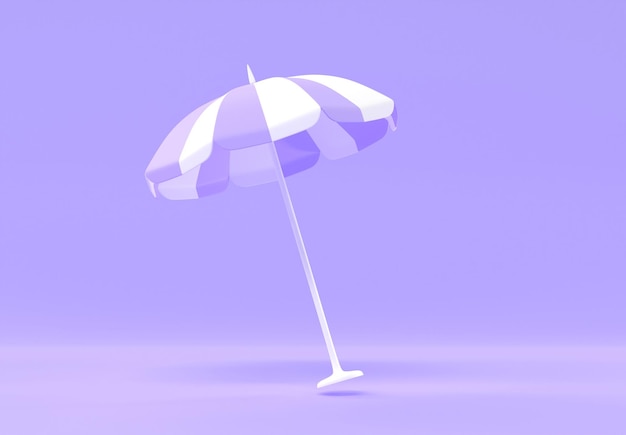 Striped beach umbrella or folding garden parasol Awning sunshade accessory for summer vacation sun protection outdoor isolated on purple background Realistic 3d render illustration