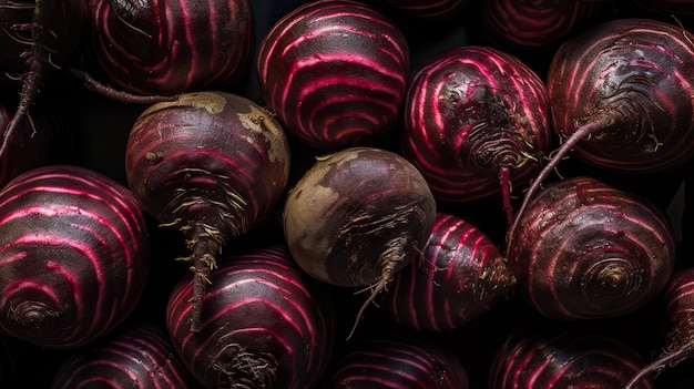 Striped beets top view AI generative