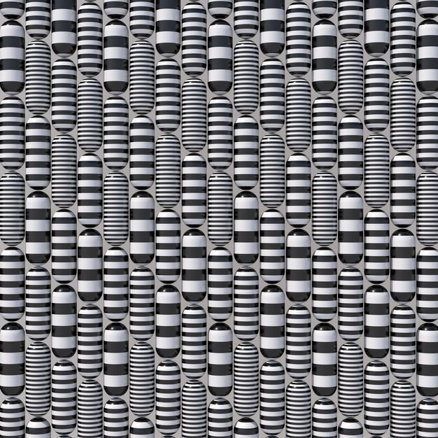 Striped black and white shapes Abstract illustration 3d render