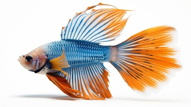 Striped Blue Siamese Fighting Fish On White Background