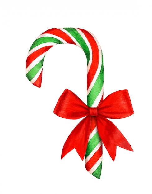 Striped candy cane watercolor illustration