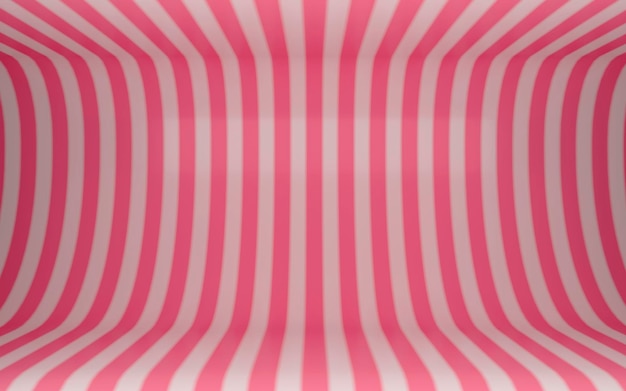 Striped candy pink studio backdrop Simple design with vintage style and blur effect 3d render