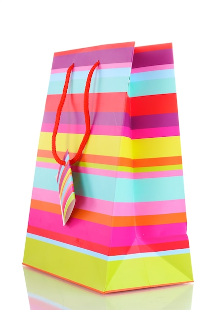 Striped gift bag isolated on white