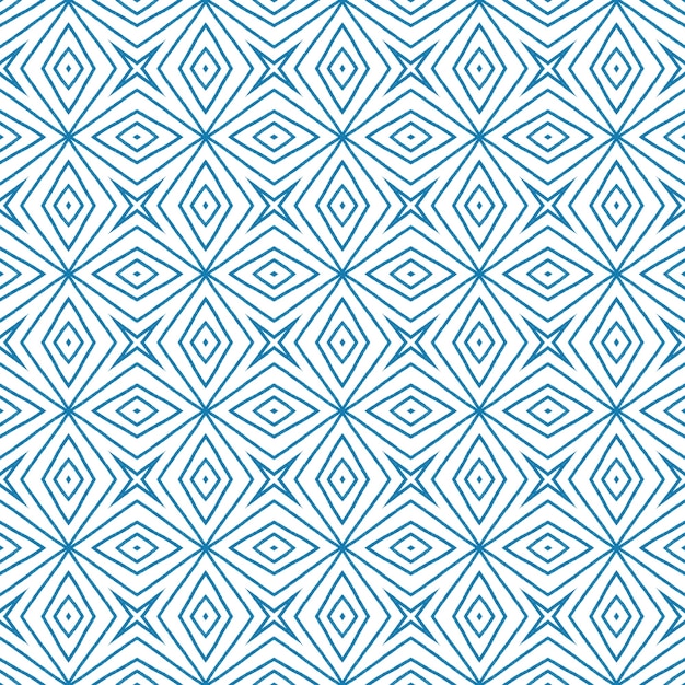 Striped hand drawn pattern. Blue symmetrical kaleidoscope background. Repeating striped hand drawn tile. Textile ready awesome print, swimwear fabric, wallpaper, wrapping.