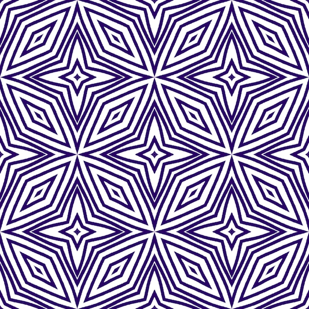 Striped hand drawn pattern. Purple symmetrical kaleidoscope background. Repeating striped hand drawn tile. Textile ready artistic print, swimwear fabric, wallpaper, wrapping.