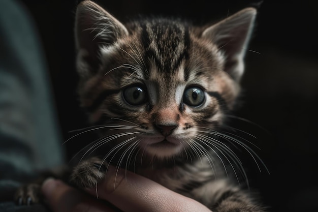 A striped kitten in your hand