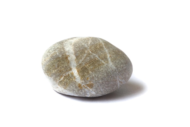 Striped stone with shadow isolated on white background sea pebbles High quality photo