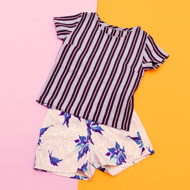 Striped summer style. Trendy T-shirt and Shorts.