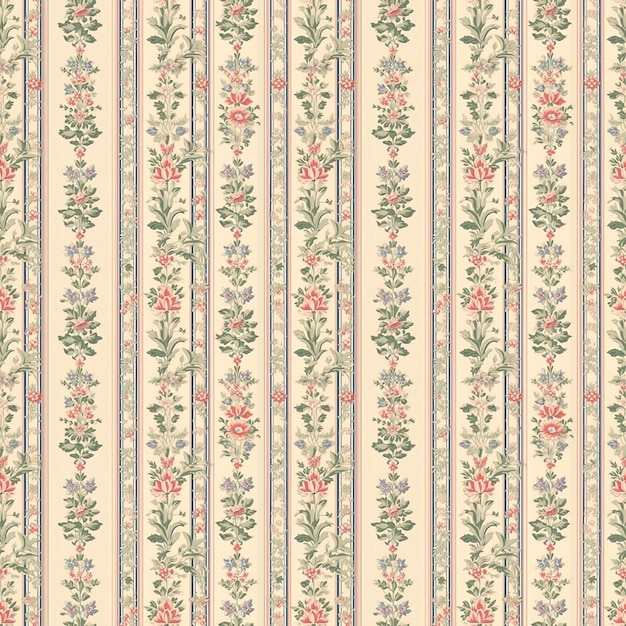 ストライプと花の花柄の生地の壁紙のシームレスなパターン