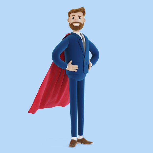 Stripfiguur in superheld kleding. 3D illustratie.
