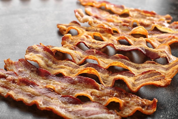 Strips of fried bacon closeup