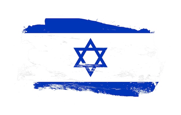 Stroke brush painted distressed flag of israel on white background