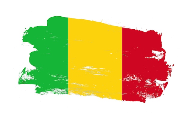 Stroke brush painted distressed flag of mali on white background