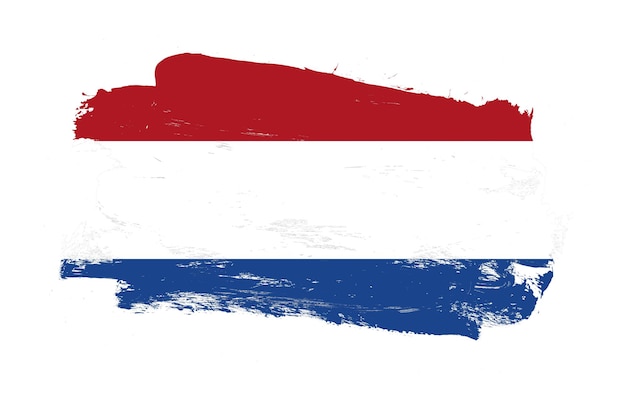 Stroke brush painted distressed flag of netherlands on white background