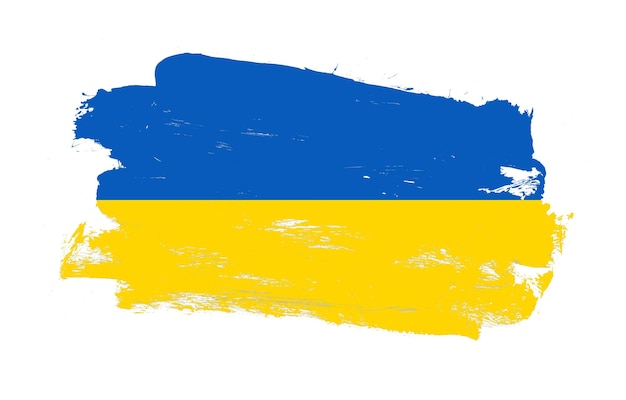 Stroke brush painted distressed flag of ukraine on white background