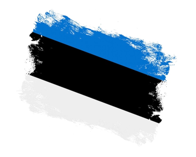 写真 白い背景の上のエストニアの旗を描いたストローク ブラシ