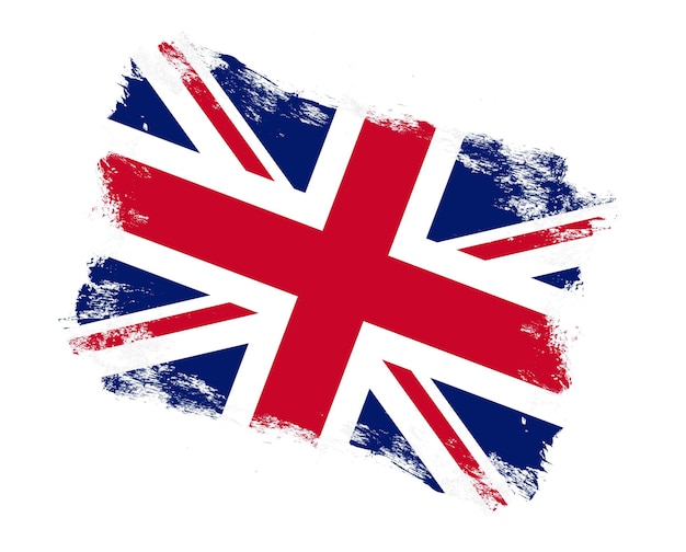 白い背景の上の英国の旗を描いたストローク ブラシ