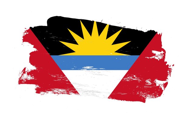 Stroke brush schilderde noodlijdende vlag van antigua en barbuda op witte achtergrond