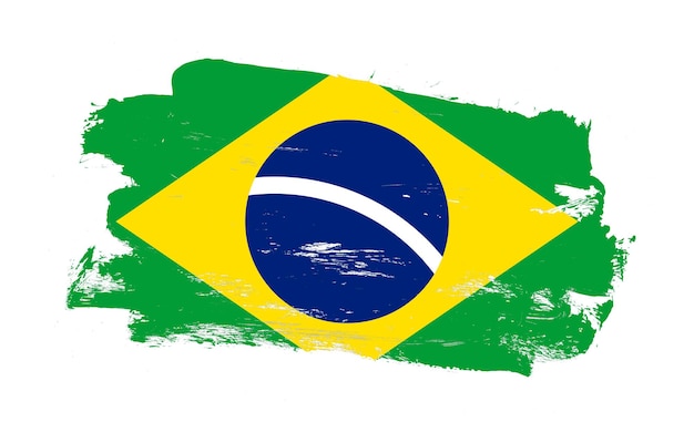 Stroke brush schilderde noodlijdende vlag van brazilië op witte achtergrond